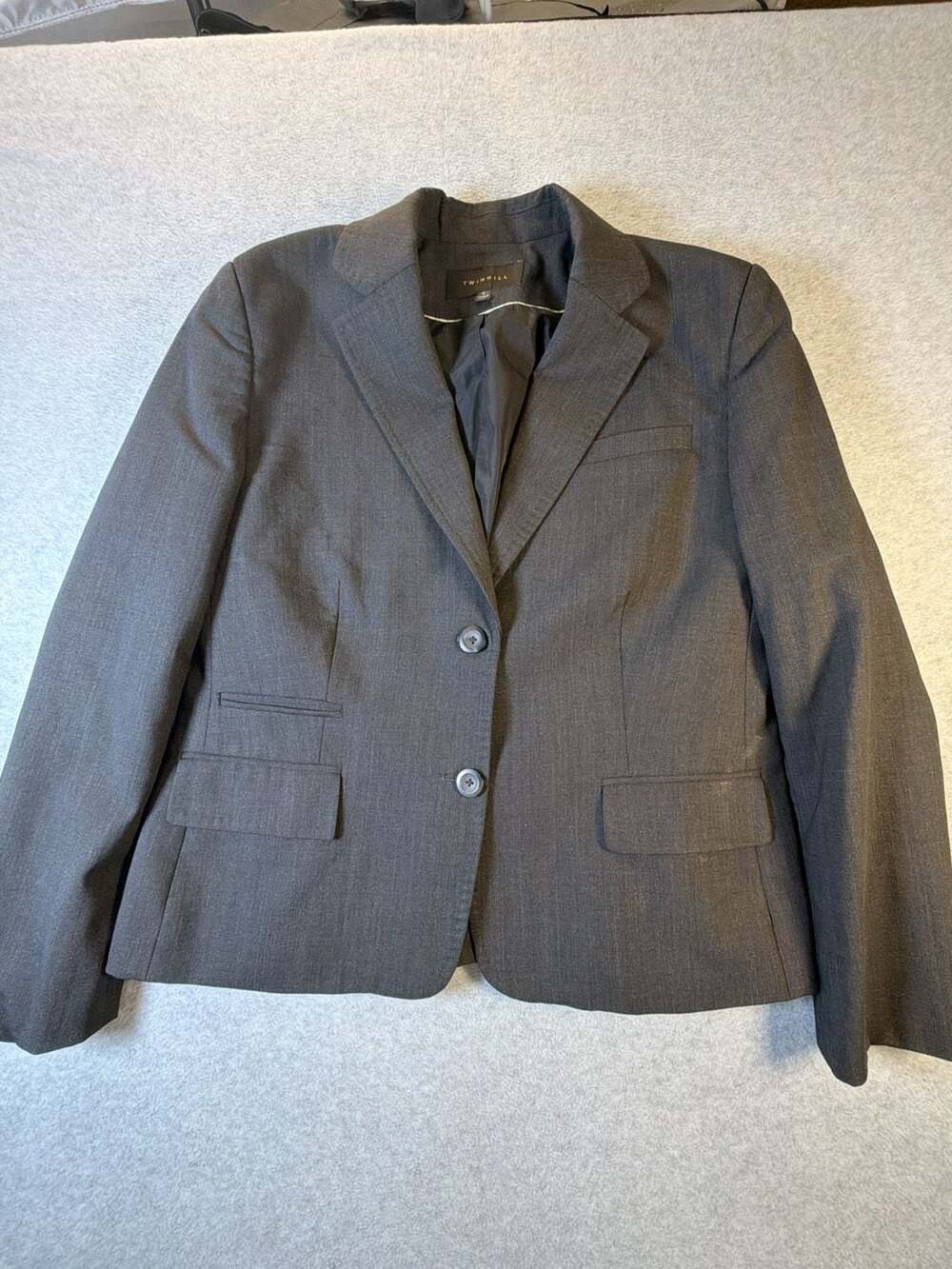 Twinhill Women's Gray Wool Blend Two-Button Suit Blazer Size 12